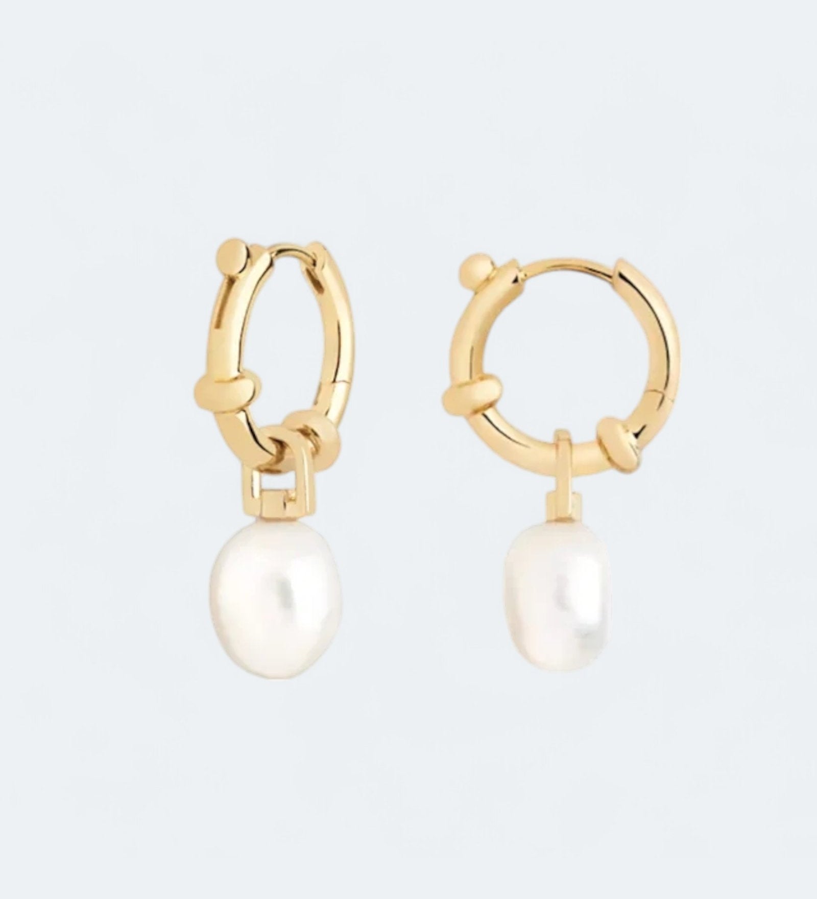 Alluring Pearl Drop Hoop Earrings 18k Gold Vermeil - LeAurelienne