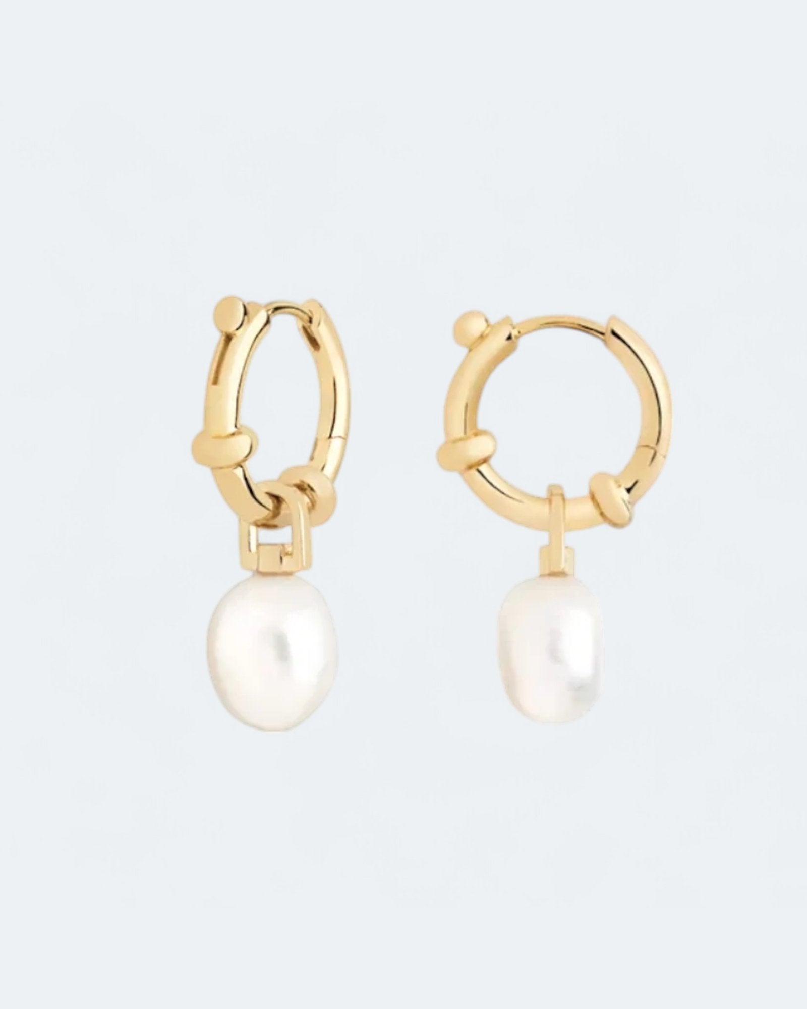 Alluring Pearl Drop Hoop Earrings 18k Gold Vermeil - LeAurelienne