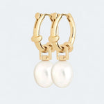 Alluring Pearl Drop Hoop Earrings 18k Gold Vermeil - LeAurelienne