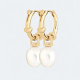 Alluring Pearl Drop Hoop Earrings 18k Gold Vermeil - LeAurelienne