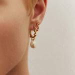 Alluring Pearl Drop Hoop Earrings 18k Gold Vermeil - LeAurelienne