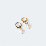 Auric Twin Hoop Pearl Drop Earrings 18K Gold Vermeil - LeAurelienne