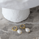 Auric Twin Hoop Pearl Drop Earrings 18K Gold Vermeil - LeAurelienne