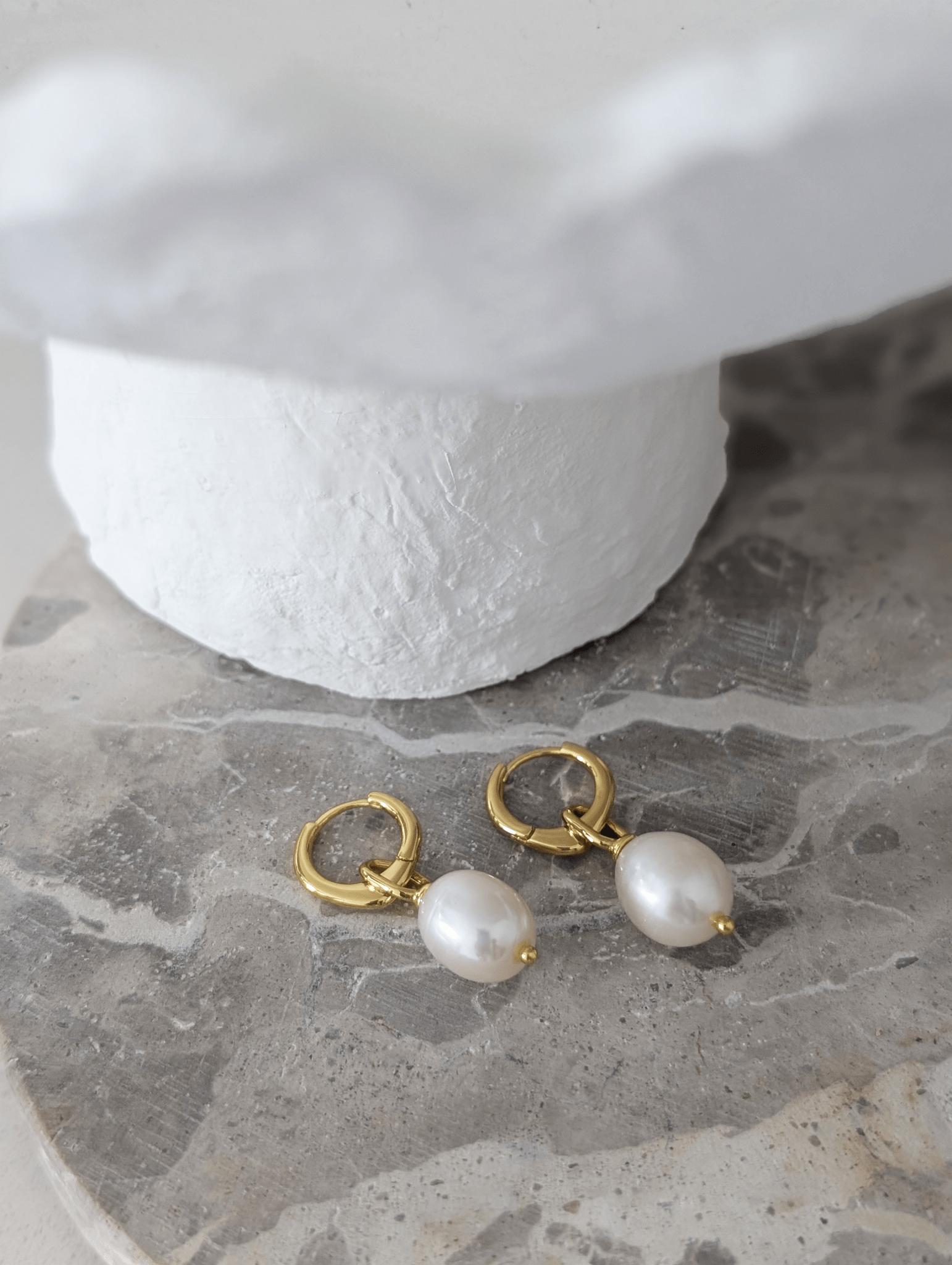 Auric Twin Hoop Pearl Drop Earrings 18K Gold Vermeil - LeAurelienne