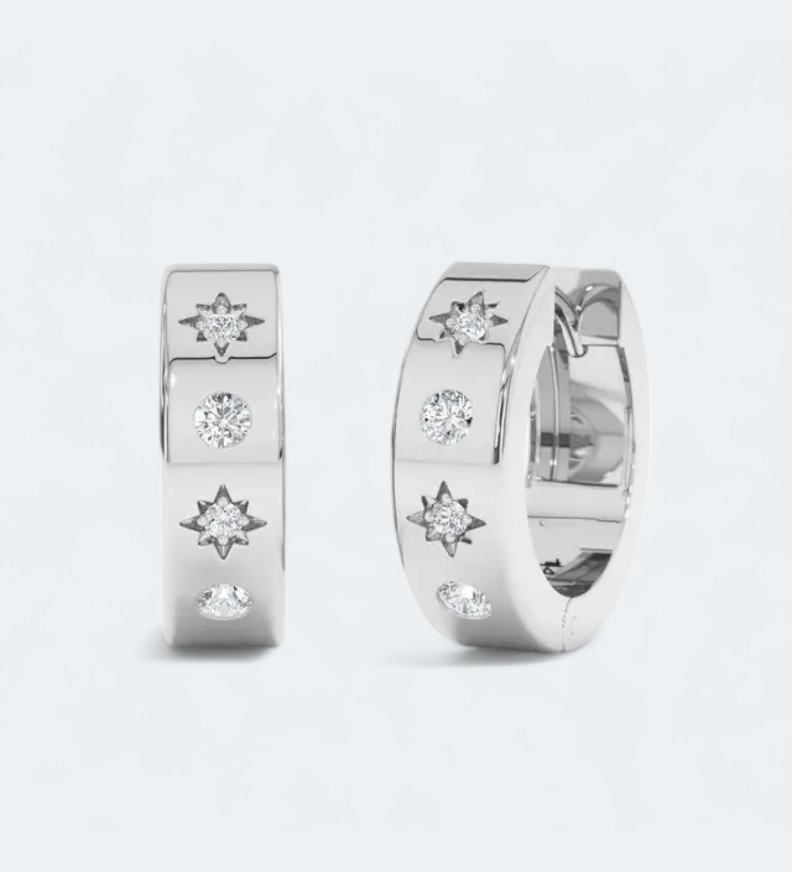 Celestial Star Sparkle Hoop Earrings Sterling Silver - LeAurelienne