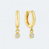 Classic Bezel Charm Hoop Earrings 18k Gold Vermeil - LeAurelienne