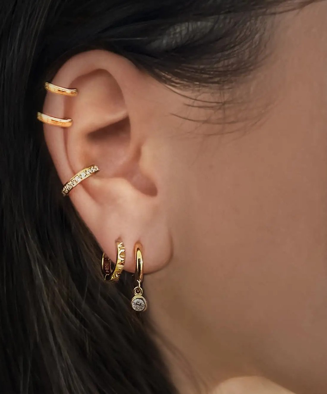Classic Bezel Charm Hoop Earrings 18k Gold Vermeil - LeAurelienne