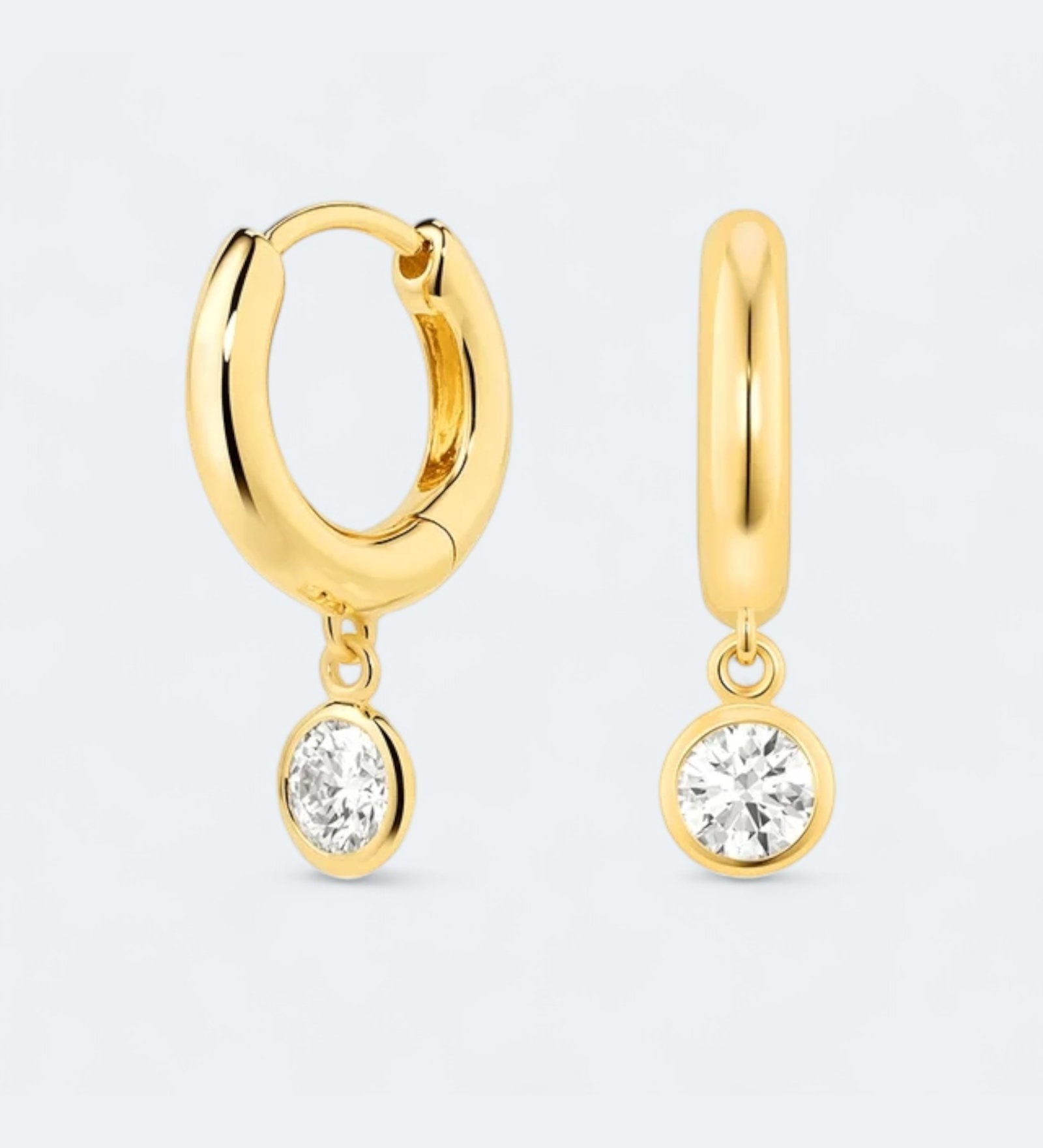 Classic Bezel Charm Hoop Earrings 18k Gold Vermeil - LeAurelienne