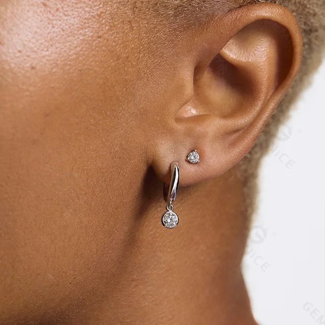 Classic Bezel Charm Hoop Earrings Sterling Silver - LeAurelienne