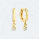 Classic Bezel Charm Hoop Earrings Sterling Silver - LeAurelienne