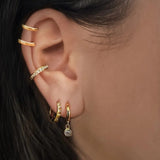 Classic Bezel Charm Hoop Earrings Sterling Silver - LeAurelienne