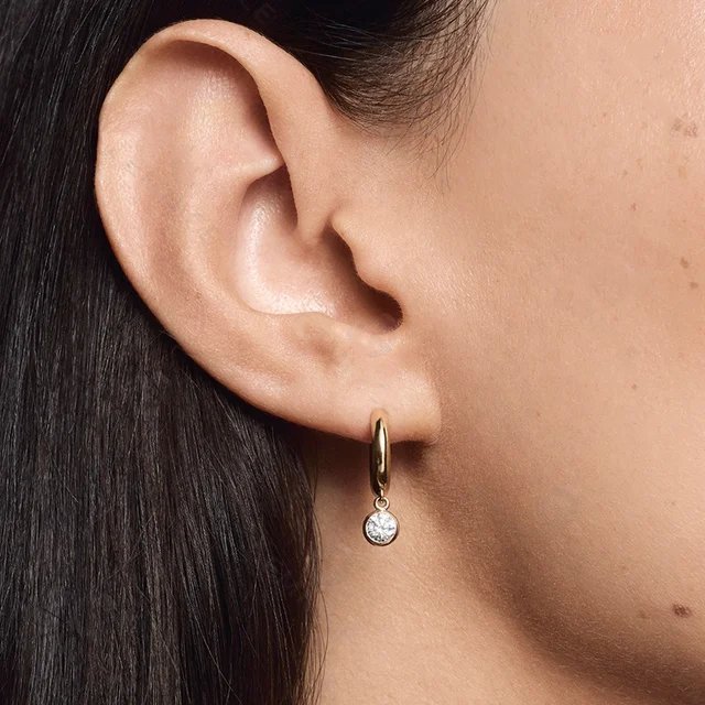 Classic Bezel Charm Hoop Earrings Sterling Silver - LeAurelienne