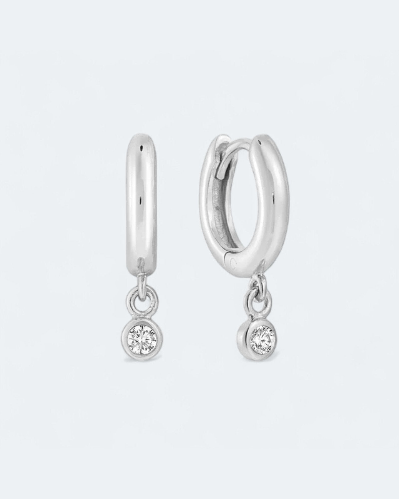 Classic Bezel Charm Hoop Earrings Sterling Silver - LeAurelienne