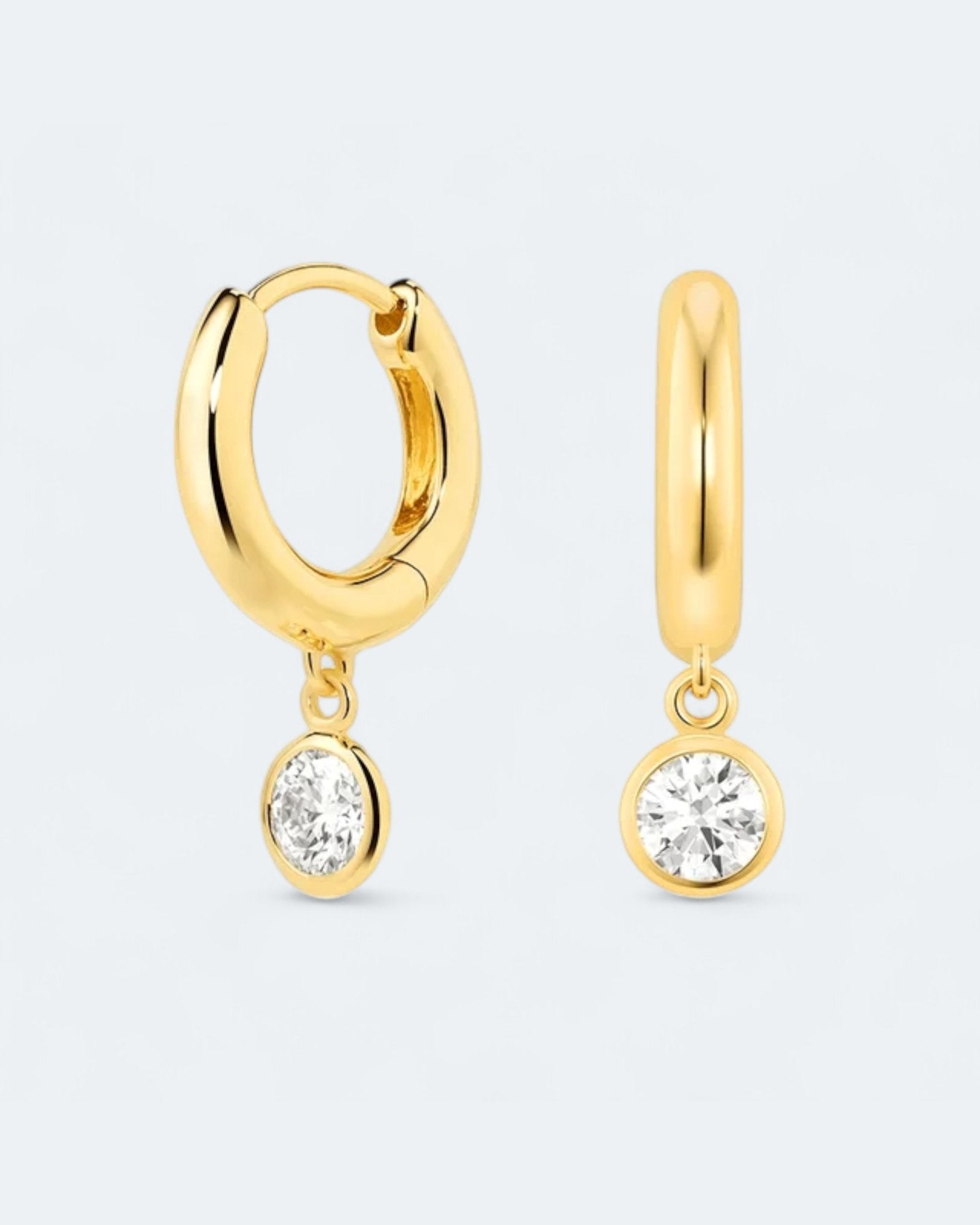 Classic Bezel Charm Hoop Earrings Sterling Silver - LeAurelienne