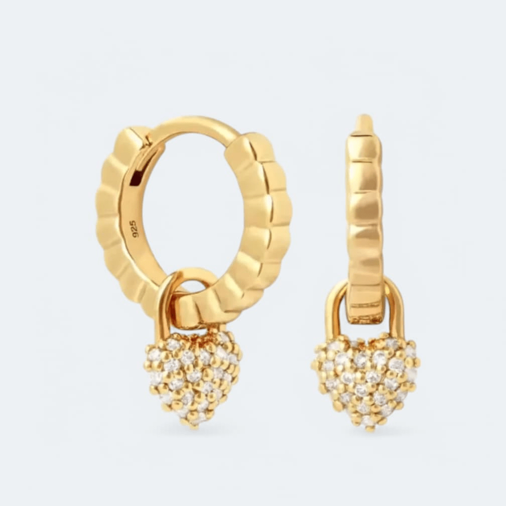 Delicate Pave Heart Beaded Huggie Earrings 18k Gold Vermeil - LeAurelienne