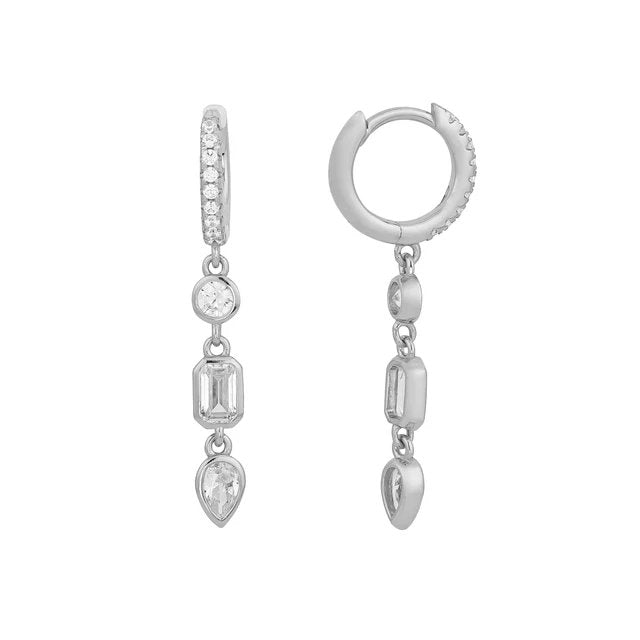 Exquisite Triple Stone Tear Dangle Drops Sterling Silver - LeAurelienne