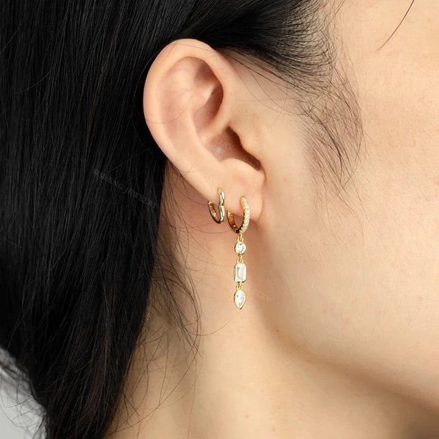 Exquisite Triple Stone Tear Dangle Drops Sterling Silver - LeAurelienne