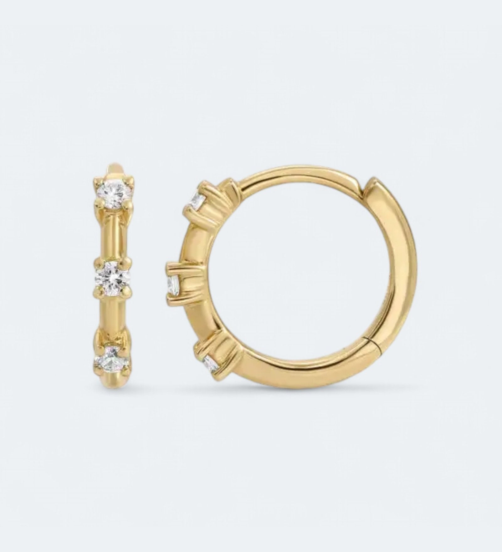 Radiant Tri - Glow Huggies Earrings 18k Gold Vermeil - LeAurelienne