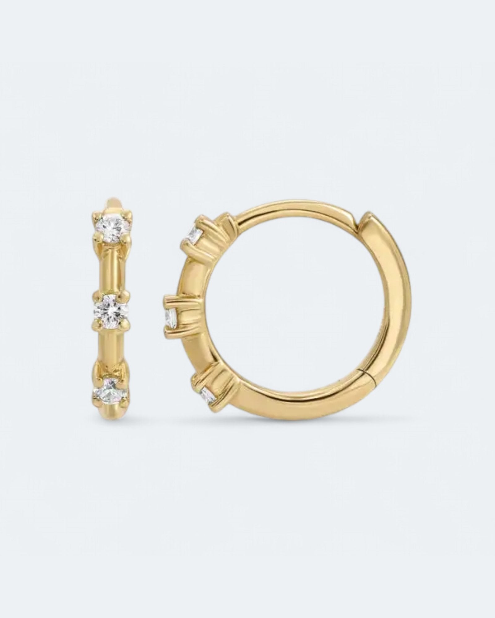 Radiant Tri - Glow Huggies Earrings 18k Gold Vermeil - LeAurelienne