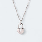 Romantic Figaro Chain Heart Lock Necklace Sterling Silver - LeAurelienne