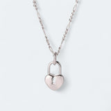 Romantic Figaro Chain Heart Lock Necklace Sterling Silver - LeAurelienne