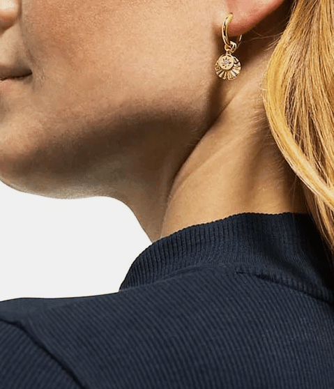 Twilight Textured Two Disc Pendant Hoop Earrings 18k Gold Vermeil - LeAurelienne