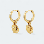 Twilight Textured Two Disc Pendant Hoop Earrings 18k Gold Vermeil - LeAurelienne