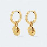 Twilight Textured Two Disc Pendant Hoop Earrings 18k Gold Vermeil - LeAurelienne