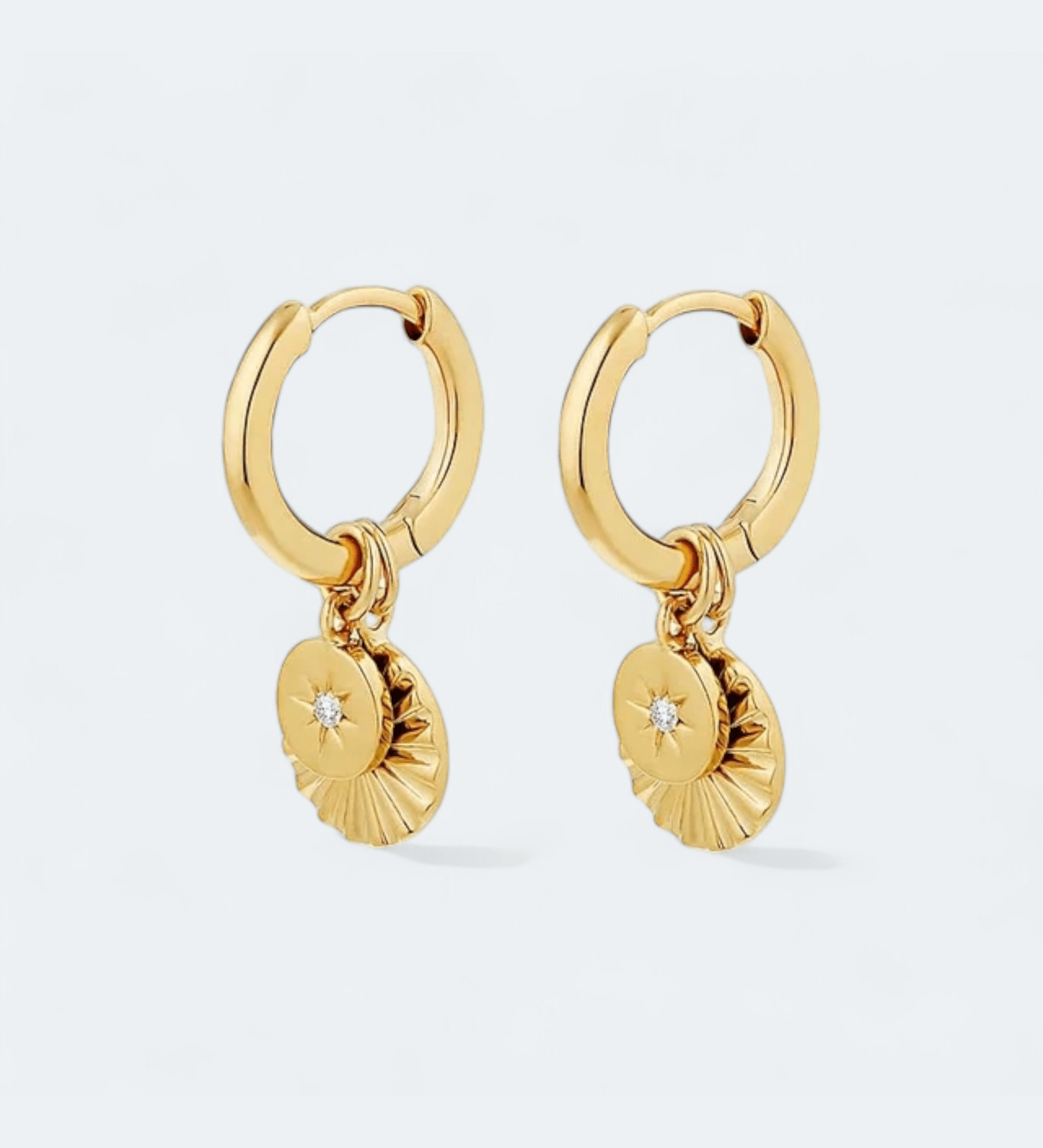 Twilight Textured Two Disc Pendant Hoop Earrings 18k Gold Vermeil - LeAurelienne