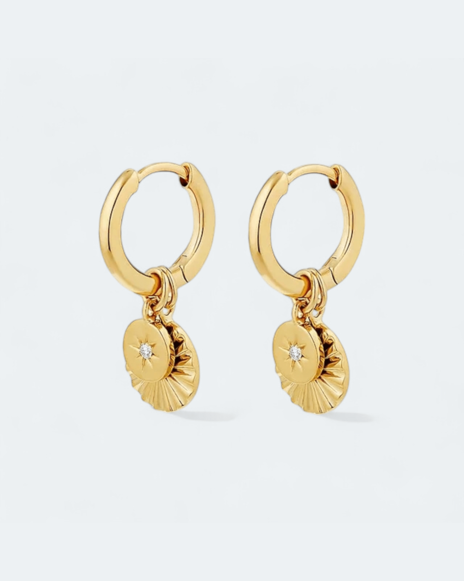 Twilight Textured Two Disc Pendant Hoop Earrings 18k Gold Vermeil - LeAurelienne