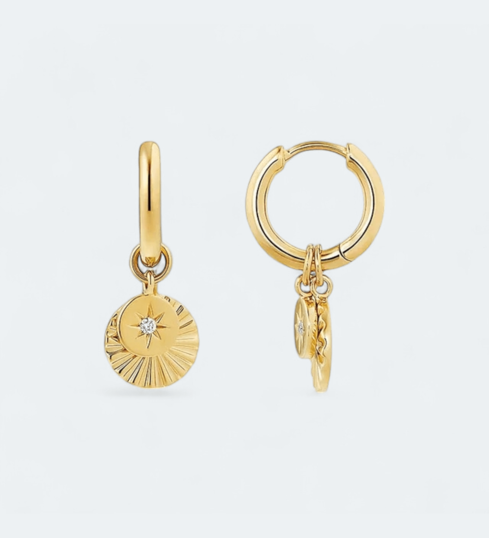 Twilight Textured Two Disc Pendant Hoop Earrings 18k Gold Vermeil - LeAurelienne