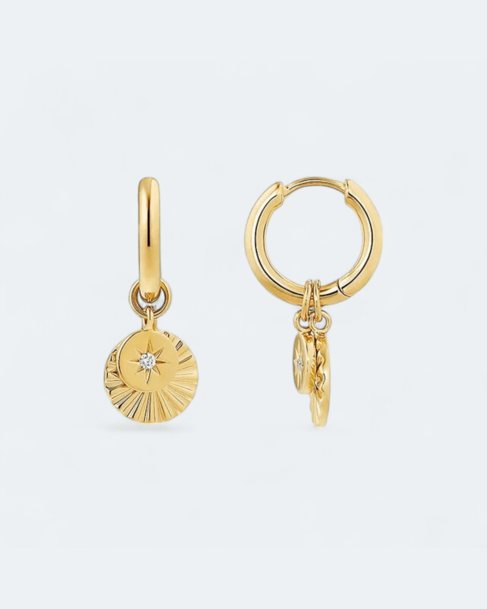 Twilight Textured Two Disc Pendant Hoop Earrings 18k Gold Vermeil - LeAurelienne