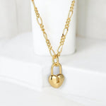 Vibrant Figaro Chain Heart Lock Necklace 18k Gold Vermeil - LeAurelienne